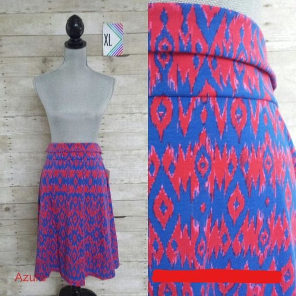 LuLaRoe Azure Skirt (or top) XL - Blue & Red with hints of Pink Print - Picture 1 of 1